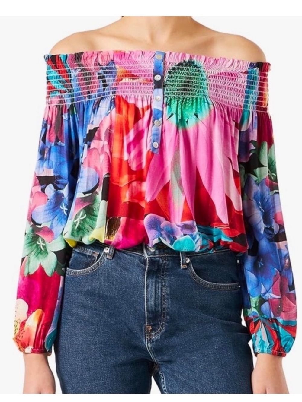 Desigual Travis Floral Multicolor Off The Shoulder Blouse  Size XS New